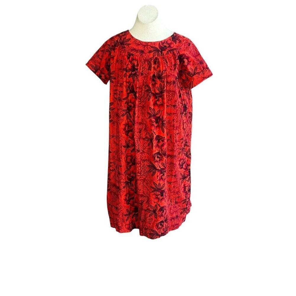 Hawaiian Vintage 60s Red Floral Muumuu Fashions by Tina Waikiki Dress
